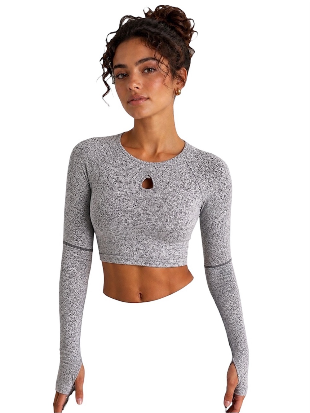 Gymshark Grey Seamless Long-Sleeve Crop Top with Keyhole
